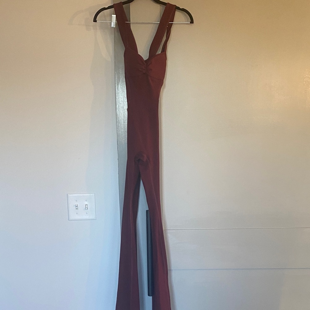 Elegant Rust Flare Jumpsuit